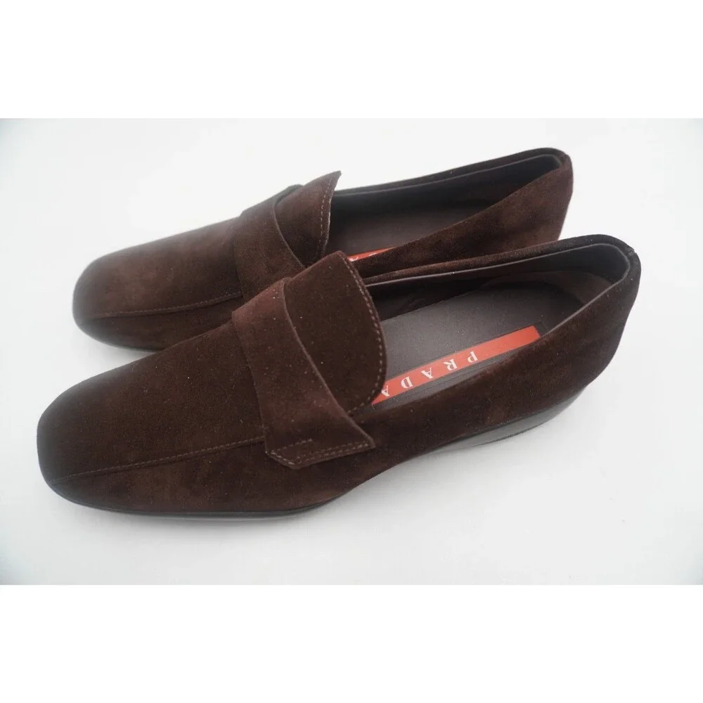 PRADA Men's Brown Suede Quiet Luxury Penny Slip on Moccasin Italian Loafer Sz 37